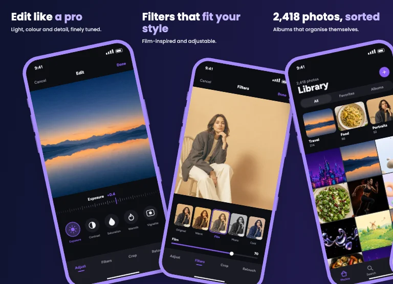 Tilt Spread App Store screenshot template: big tilted phones that bridge each pair of screens